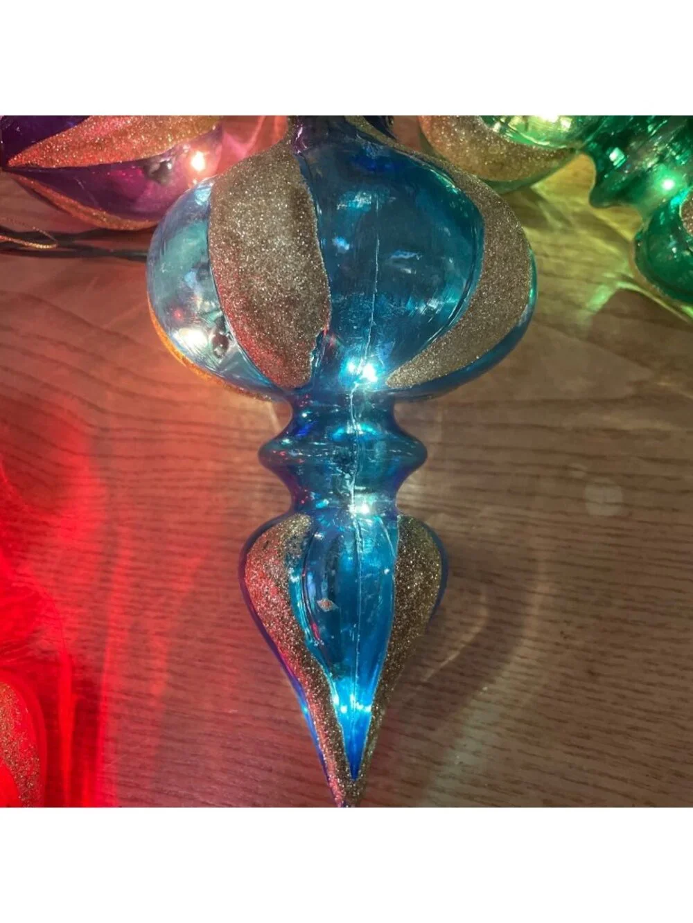 Merry Brite String Lighted Christmas Ornaments Multicolor Glitter Swirl 36 Inch